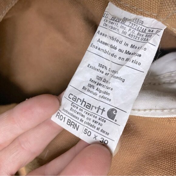 Carhartt Tan Duck Canvas Bib Overalls Double Knee Work Wear 50x30 - Picture 4 of 16